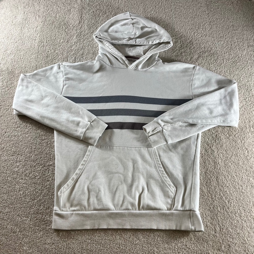 Denim & Flower Hoodie Mens Large White Striped Excellent Ricky‎ Singh Pullover